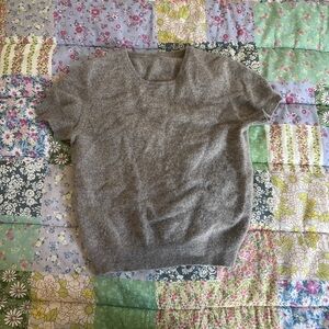 100% cashmere short sleeve top gray grey size small